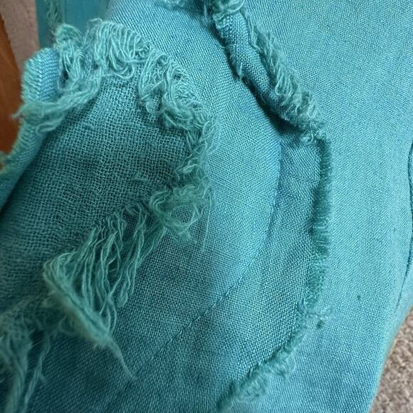 Pecock Ways Artisan 100% Linen Teal Lagenlook Tunic Top Dress Sz L Art To Wear - Picture 11 of 16